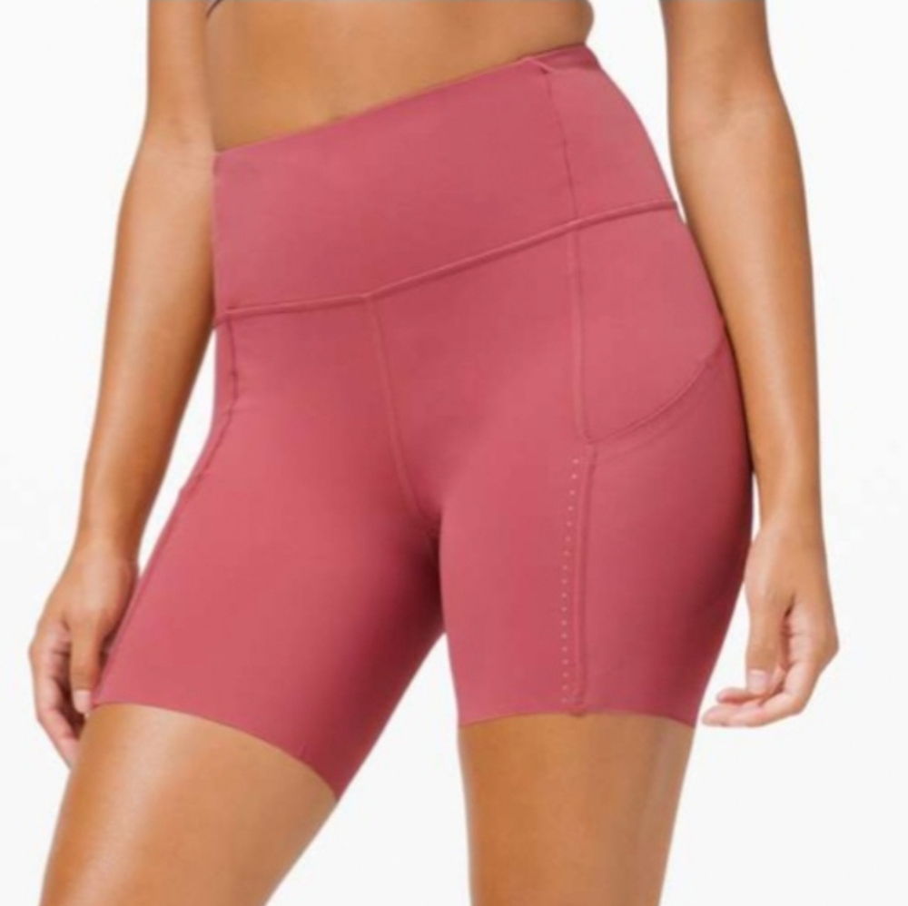 Pre-owned Women’s LULULEMON *Fast And Free* Shorts 6" Sz 8 Color Pink Pockets